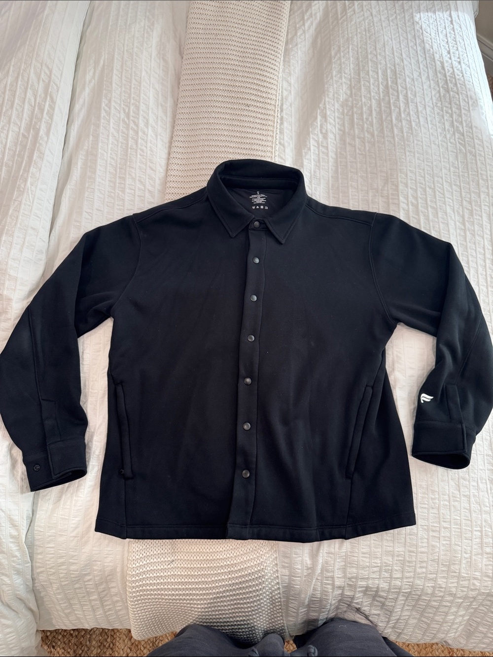 Men's Black Snap-Front Shirt Jacket with pockets